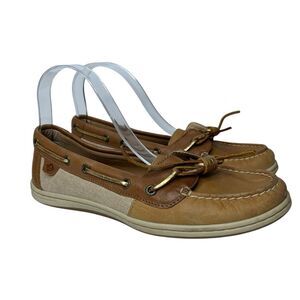 Stylish Tan Boat Shoes with Gold Accents
